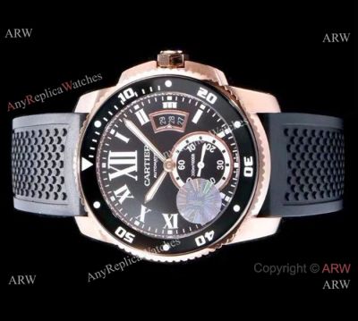 Swiss Replica Cartier Calibre De Cartier Diver Rose Gold Black Dial Watch 42mm